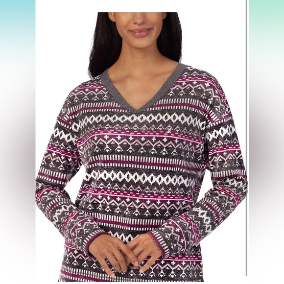 Nautica Women's 2 Piece Silky Stretch Fleece Pajama Sleepwear Set Grey pink new - Picture 4 of 8